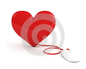 Red heart controled by computer mouse