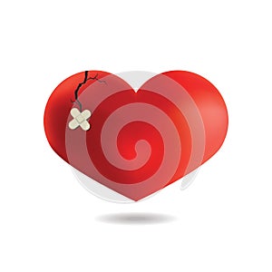 Red Heart with a crack, On White Background, Vector