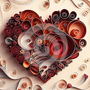 heart curling paper as greeting card for expession of love concept made with Generative AI. Valentine day or Mother Day or