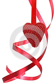 Red heart and curly ribbon