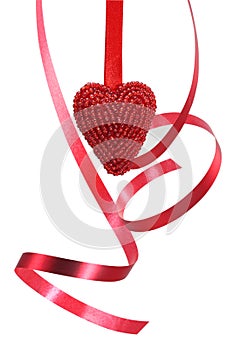 Red heart and curly ribbon