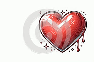 A red heart with a dripping drop and highlights. Space for text. photo