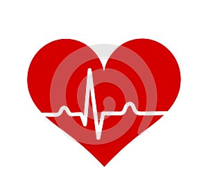 Red heart with ECG heartbeat rhythm line graph icon photo