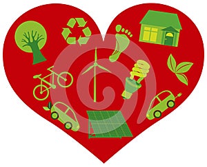 Red Heart with Eco Friendly Icons Illustration