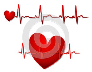 Una ilustración con corazones rojos con ekg líneas.