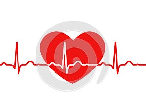 Red heart with ekg on white - medical design