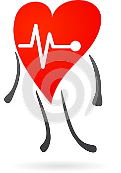 Red heart with electrocardiogram