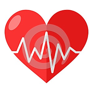 Red Heart with Electrocardiogram Flat Icon