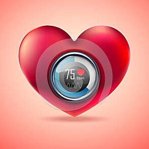 Red heart with electrocardiogram function monitor, Love heart indicator, Measuring love icon.