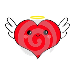 Red heart face head icon set. Devil Angel Evil amour.