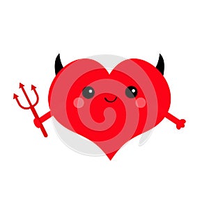 Red heart face head icon set. Devil Angel Evil amour. Trident horn wing nimbus. Cute cartoon kawaii character. Happy Valentines da