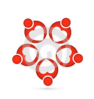 Red heart family people icon