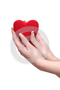 Red heart in female hands