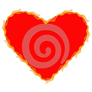Red heart on fire Decorative vector illustration