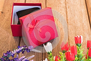 Red heart, flower and gift box