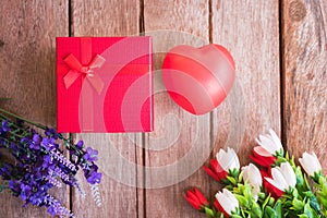 Red heart, flower and gift box