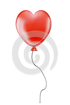 Red heart flying air balloon isolated on white background