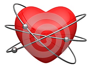 Red heart in form of the atom