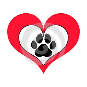 Red Heart with a Framed Pawprint