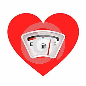 Red heart with fuel gauge, love meter