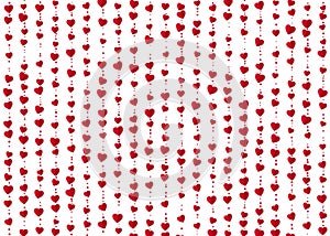 Red heart garlands. Valentines Day romantic background. Wrapping paper background. Vector illustration