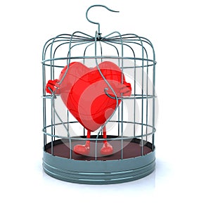 Red heart that gets out from cage