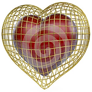 Red heart in golden cage