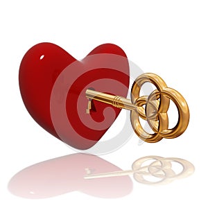 Red heart with golden key