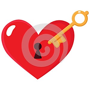 Red heart and golden key vector illustration