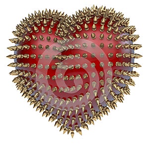 Red heart with golden, kinky style metal spikes