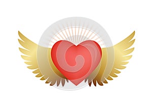 Red heart with golden wings.