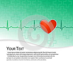 Red heart on green background with ekg (ecg)