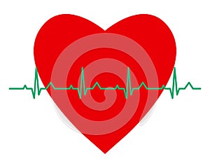 Red heart and green pulse line isolated Background. vector illustration. health care concept.