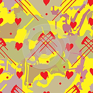 red heart grunge camo seamless pattern vector