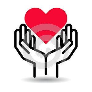 Red heart in hands icon