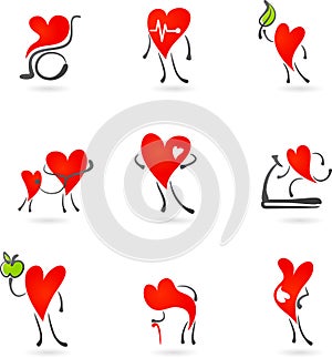 Red heart health icons