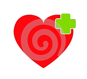 Red heart with healthcare sign vector icon.