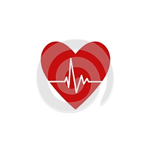 Red heart with hearbeat icon on white background