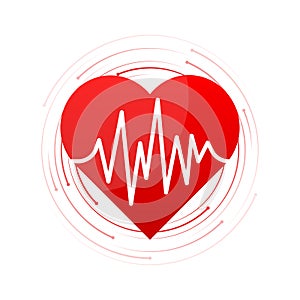 Red heart with heartbeat diagram symbol. Vector illustration