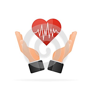 Red heart with heartbeat diagram symbol. Vector illustration