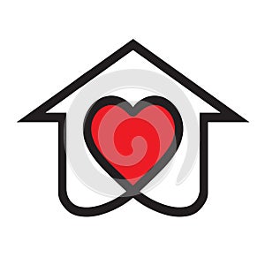 Red Heart House Logo, printable outline house template design, house silhouette