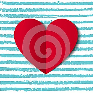 Red Heart Icon Isolated on the Hand Drawn Blue Stripes.