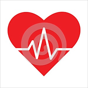 Red heart icon with sign heart beat. Vector illustration. Heart with ecg in flat outline style. flat icon for medical apps.