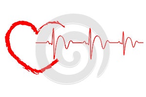 Red heart icon with sign heartbeat on white background. Illustration design photo