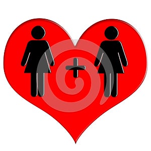 Red heart icon woman and woman