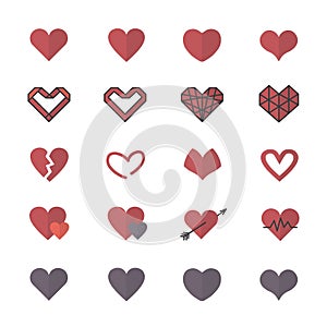 Red Heart Icons and Valentine Icons Set Of Vector Illustration Style Flat Icons