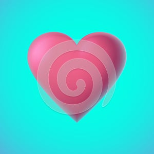 Red heart illustration on minty green background for Valentine`s day. Vector illustration in 3D style for cards, background, banne