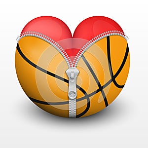 Red heart inside basketball ball