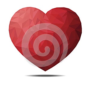 Red heart isolated on white background. Geometric graphic illustration.