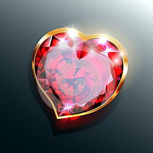 Red heart jewel with gold frame